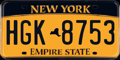 NY license plate HGK8753