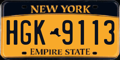 NY license plate HGK9113