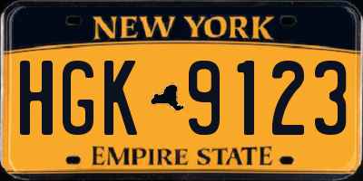 NY license plate HGK9123