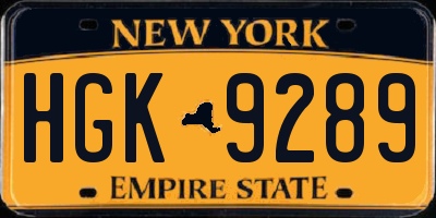 NY license plate HGK9289