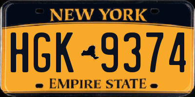 NY license plate HGK9374