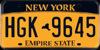 NY license plate HGK9645