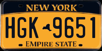 NY license plate HGK9651