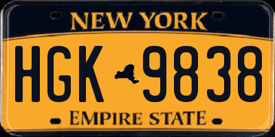 NY license plate HGK9838