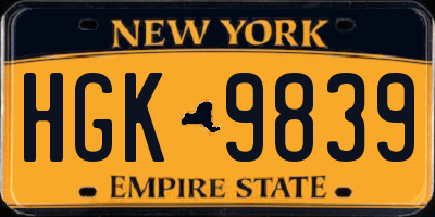 NY license plate HGK9839