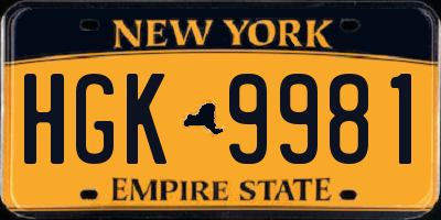 NY license plate HGK9981