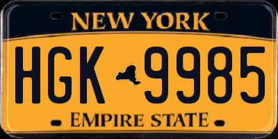 NY license plate HGK9985