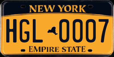 NY license plate HGL0007