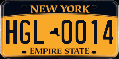 NY license plate HGL0014
