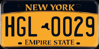 NY license plate HGL0029