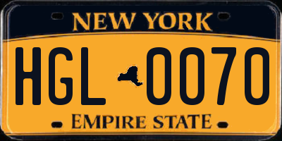 NY license plate HGL0070