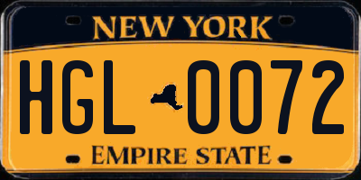 NY license plate HGL0072