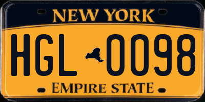 NY license plate HGL0098