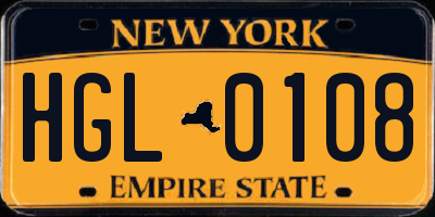 NY license plate HGL0108