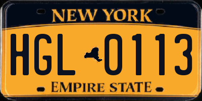 NY license plate HGL0113