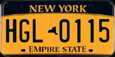 NY license plate HGL0115