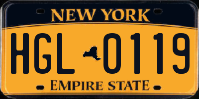 NY license plate HGL0119