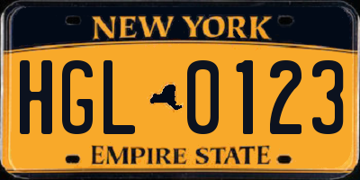 NY license plate HGL0123