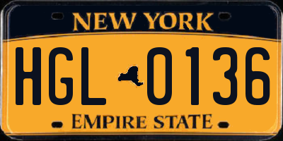 NY license plate HGL0136