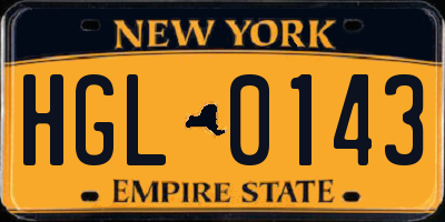 NY license plate HGL0143