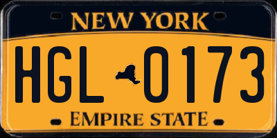 NY license plate HGL0173