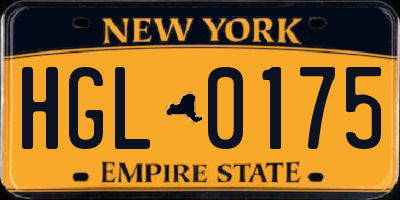 NY license plate HGL0175