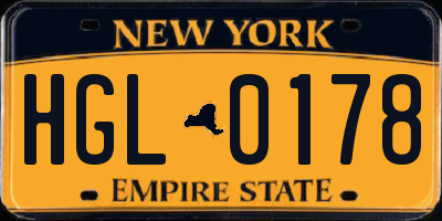 NY license plate HGL0178