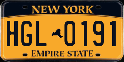 NY license plate HGL0191