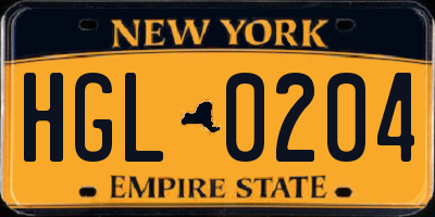 NY license plate HGL0204