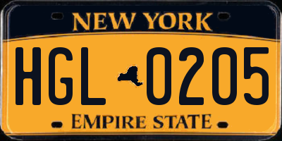 NY license plate HGL0205