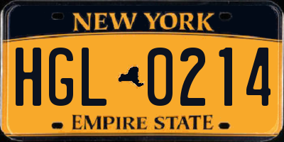 NY license plate HGL0214