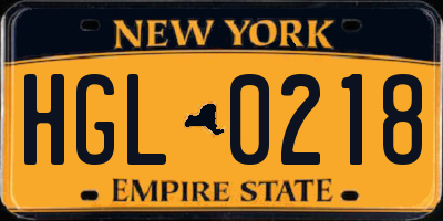 NY license plate HGL0218
