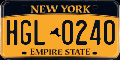 NY license plate HGL0240