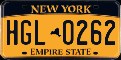 NY license plate HGL0262