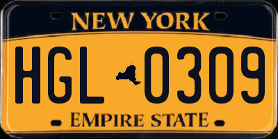 NY license plate HGL0309