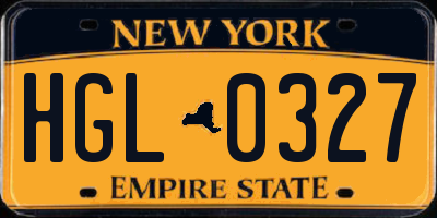 NY license plate HGL0327