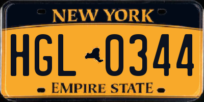 NY license plate HGL0344