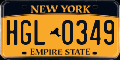 NY license plate HGL0349