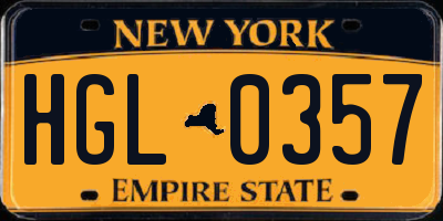 NY license plate HGL0357