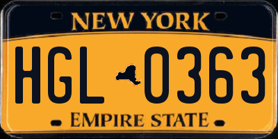 NY license plate HGL0363