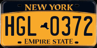 NY license plate HGL0372