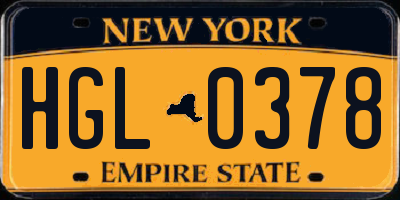 NY license plate HGL0378