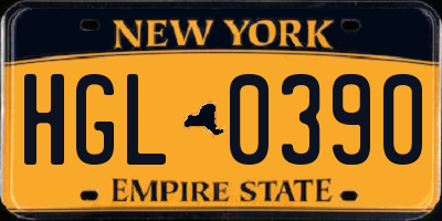 NY license plate HGL0390