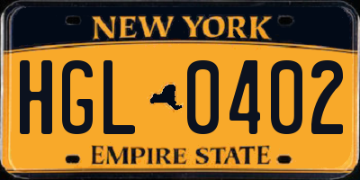 NY license plate HGL0402