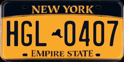 NY license plate HGL0407