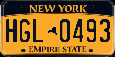 NY license plate HGL0493