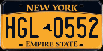 NY license plate HGL0552