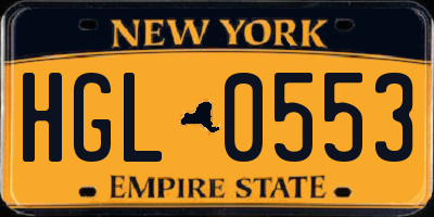 NY license plate HGL0553