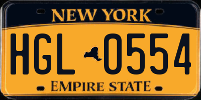 NY license plate HGL0554