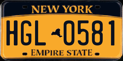 NY license plate HGL0581